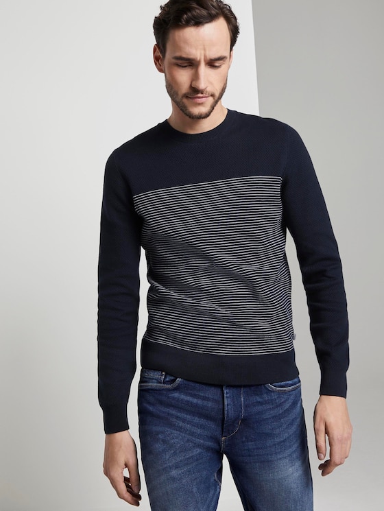 Sweater im Struktur-Mix - Männer - navy white stripe Sweater im Struktur-Mix - Männer - navy white stripe - 5 - TOM TAILOR