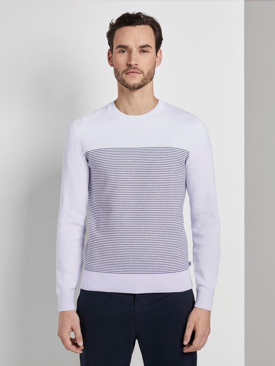 Sweater im Struktur-Mix - Männer - white navy stripe Sweater im Struktur-Mix - Männer - white navy stripe - 1 - TOM TAILOR