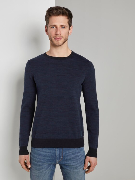 Melierter Strickpullover - Männer - navy black mouline Melierter Strickpullover - Männer - navy black mouline - 1 - TOM TAILOR