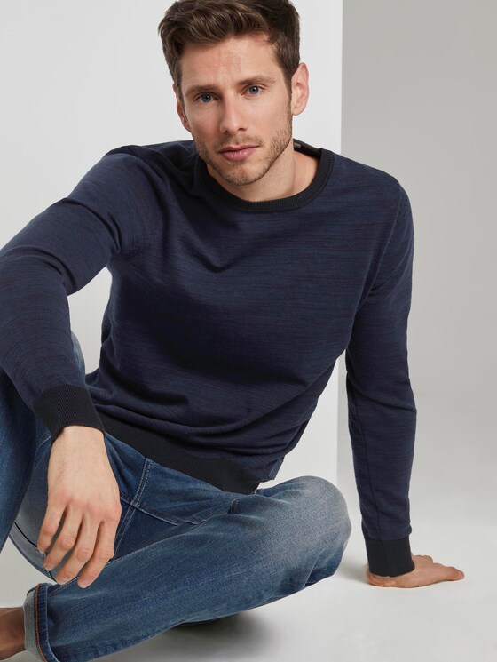 Melierter Strickpullover - Männer - navy black mouline Melierter Strickpullover - Männer - navy black mouline - 5 - TOM TAILOR