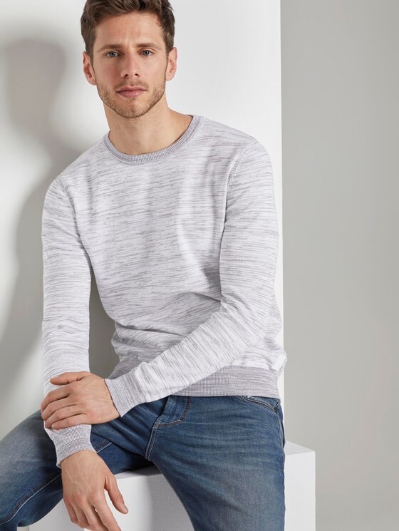 Melierter Strickpullover - Männer - white grey mouline Melierter Strickpullover - Männer - white grey mouline - 5 - TOM TAILOR