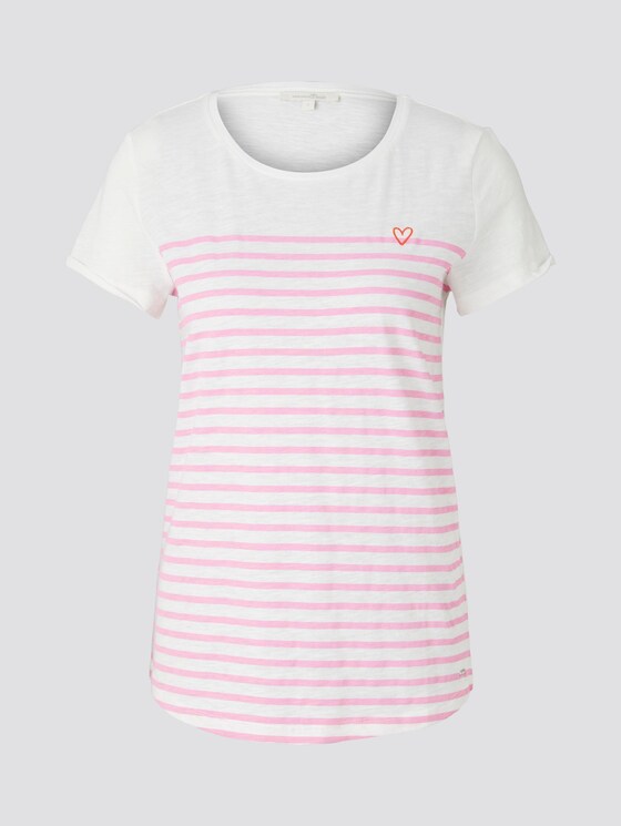 Gestreiftes T-Shirt mit kleiner Stickerei - Frauen - rose white stripe Gestreiftes T-Shirt mit kleiner Stickerei - Frauen - rose white stripe - 7 - TOM TAILOR Denim