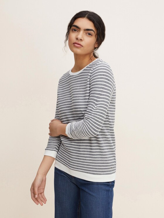 Gestreiftes Jacquard Sweatshirt - Frauen - blue white structured stripe Gestreiftes Jacquard Sweatshirt - Frauen - blue white structured stripe - 1 - TOM TAILOR Denim