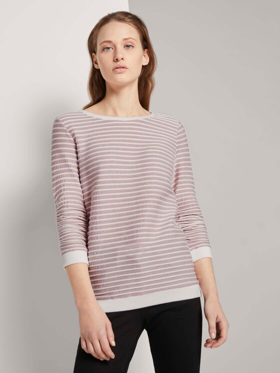 Gestreiftes Jacquard Sweatshirt - Frauen - rose white structure stripe Gestreiftes Jacquard Sweatshirt - Frauen - rose white structure stripe - 1 - TOM TAILOR Denim