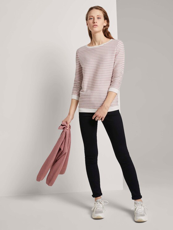 Gestreiftes Jacquard Sweatshirt - Frauen - rose white structure stripe Gestreiftes Jacquard Sweatshirt - Frauen - rose white structure stripe - 3 - TOM TAILOR Denim