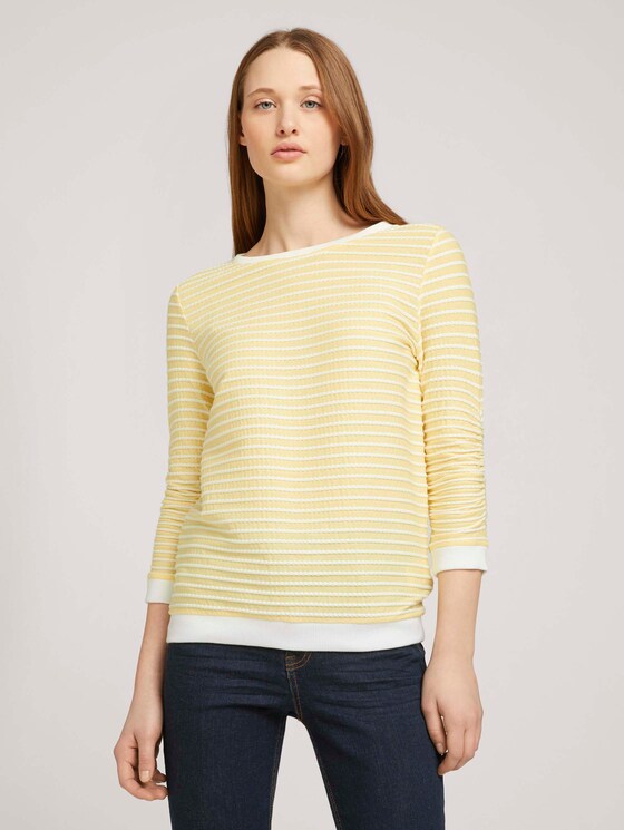 Gestreepte Jacquard Sweater - Vrouwen - yellow white structured stripe Gestreepte Jacquard Sweater - Vrouwen - yellow white structured stripe - 1 - TOM TAILOR Denim
