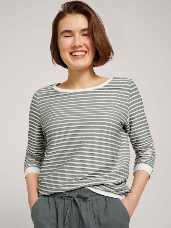 Gestreiftes Jacquard Sweatshirt - Frauen - green white structured stripe Gestreiftes Jacquard Sweatshirt - Frauen - green white structured stripe - 5 - TOM TAILOR Denim