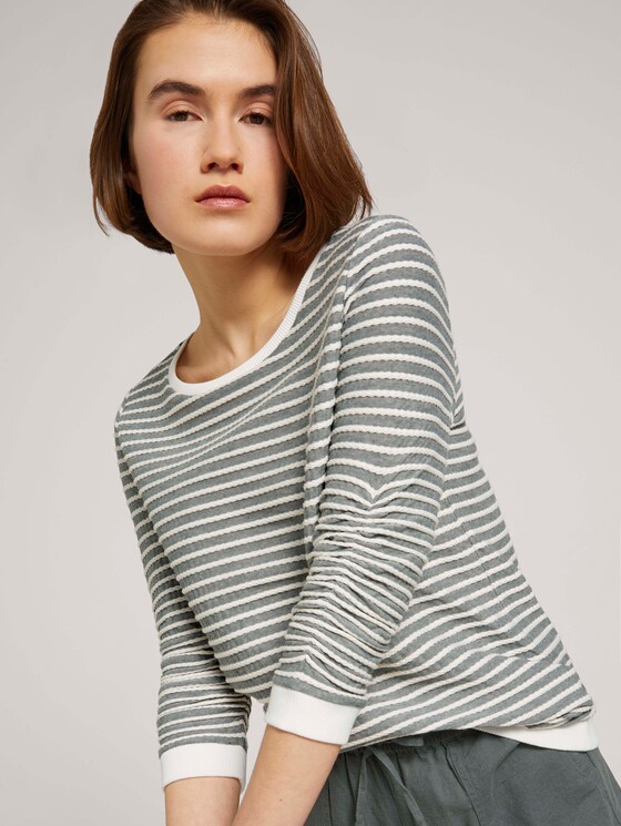 Gestreiftes Jacquard Sweatshirt - Frauen - green white structured stripe Gestreiftes Jacquard Sweatshirt - Frauen - green white structured stripe - 9 - TOM TAILOR Denim