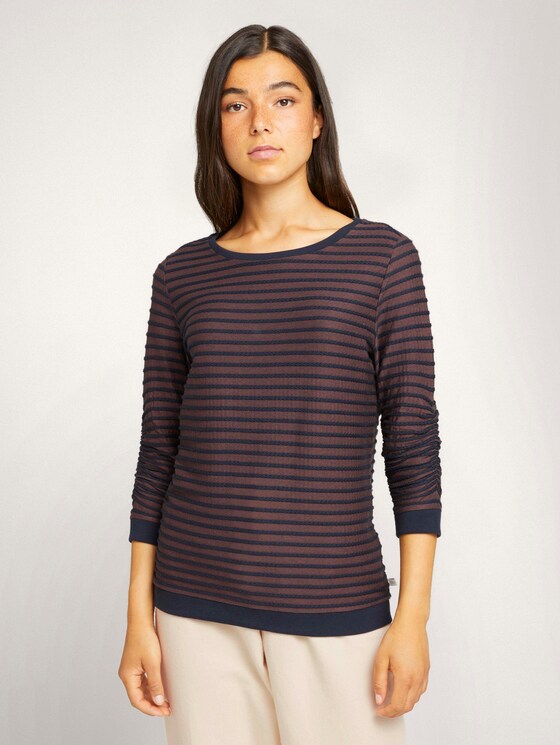 Gestreiftes Jacquard Sweatshirt - Frauen - blue brown structure stripe Gestreiftes Jacquard Sweatshirt - Frauen - blue brown structure stripe - 1 - TOM TAILOR Denim