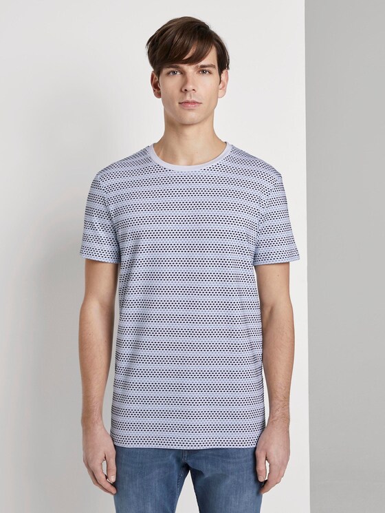 Gemustertes T-Shirt - Männer - white blue jacquard stripe Gemustertes T-Shirt - Männer - white blue jacquard stripe - 1 - TOM TAILOR Denim