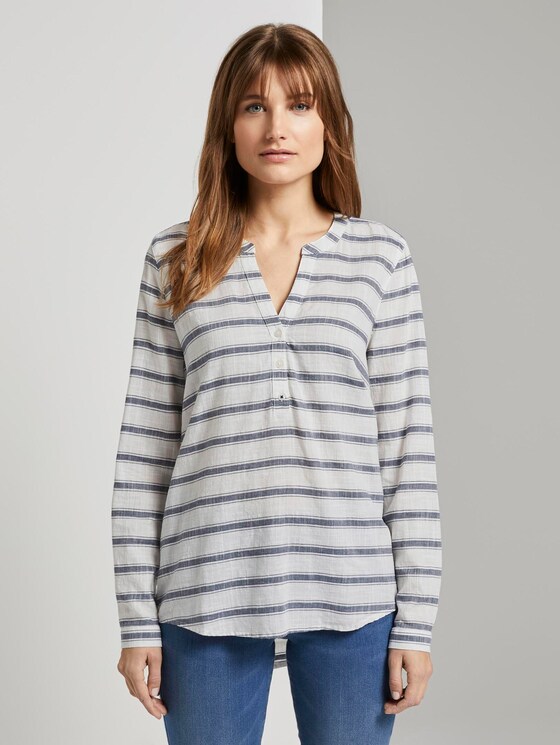 striped Henley blouse - Women - white navy stripe striped Henley blouse - Women - white navy stripe - 1 - TOM TAILOR Denim
