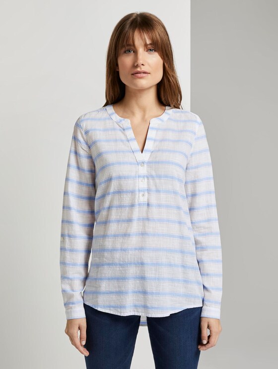 gestreifte Henley-Bluse - Frauen - white light blue stripe gestreifte Henley-Bluse - Frauen - white light blue stripe - 1 - TOM TAILOR Denim