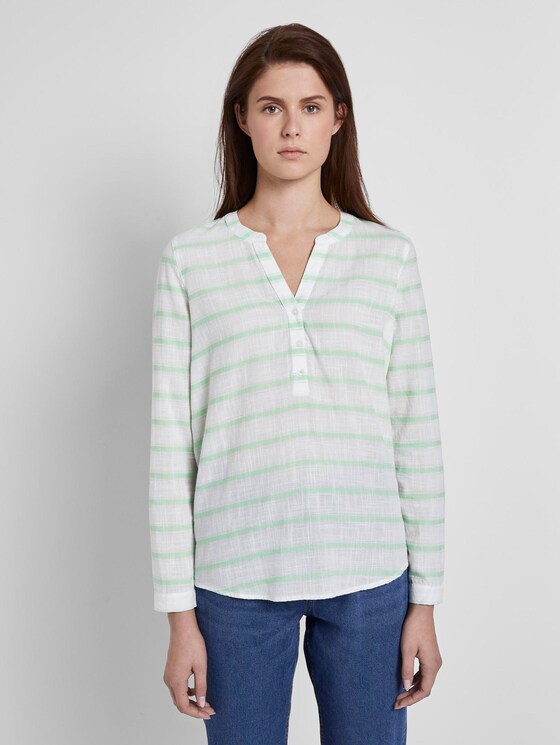 gestreifte Henley-Bluse - Frauen - white green stripe gestreifte Henley-Bluse - Frauen - white green stripe - 1 - TOM TAILOR Denim