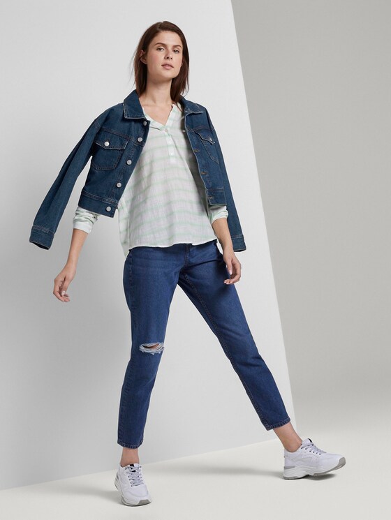 gestreifte Henley-Bluse - Frauen - white green stripe gestreifte Henley-Bluse - Frauen - white green stripe - 3 - TOM TAILOR Denim