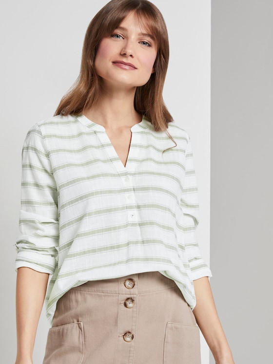 gestreifte Henley-Bluse - Frauen - white olive stripe gestreifte Henley-Bluse - Frauen - white olive stripe - 5 - TOM TAILOR Denim