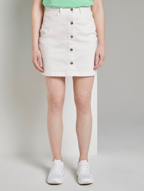 Mini skirt with a button tab in an A-line - Women - White Denim Mini skirt with a button tab in an A-line - Women - White Denim - 1 - TOM TAILOR Denim