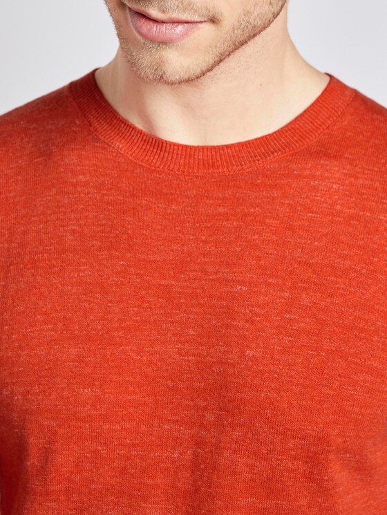 Strickpullover aus Leinengemisch - Männer - red off white injected mel Strickpullover aus Leinengemisch - Männer - red off white injected mel - 10 - TOM TAILOR