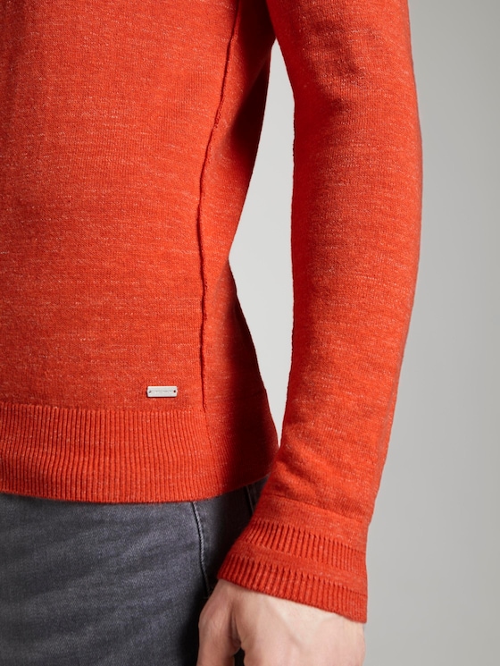 Strickpullover aus Leinengemisch - Männer - red off white injected mel Strickpullover aus Leinengemisch - Männer - red off white injected mel - 9 - TOM TAILOR