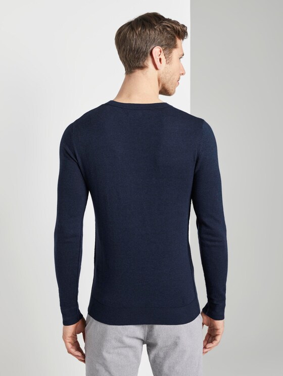 Cardigan made of a linen blend - Men - navy black injected mel Cardigan made of a linen blend - Men - navy black injected mel - 2 - TOM TAILOR