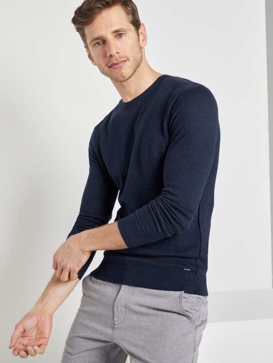 Cardigan made of a linen blend - Men - navy black injected mel Cardigan made of a linen blend - Men - navy black injected mel - 5 - TOM TAILOR