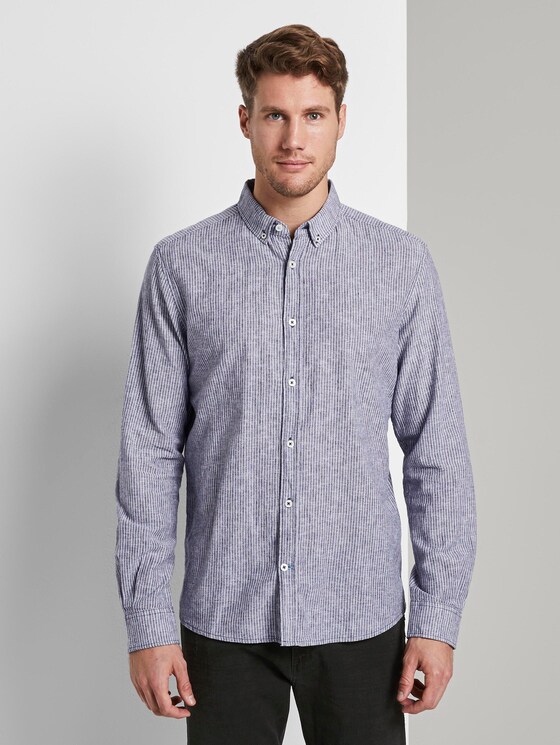 Hemd aus Leinengemisch - Männer - navy white stripe Hemd aus Leinengemisch - Männer - navy white stripe - 1 - TOM TAILOR