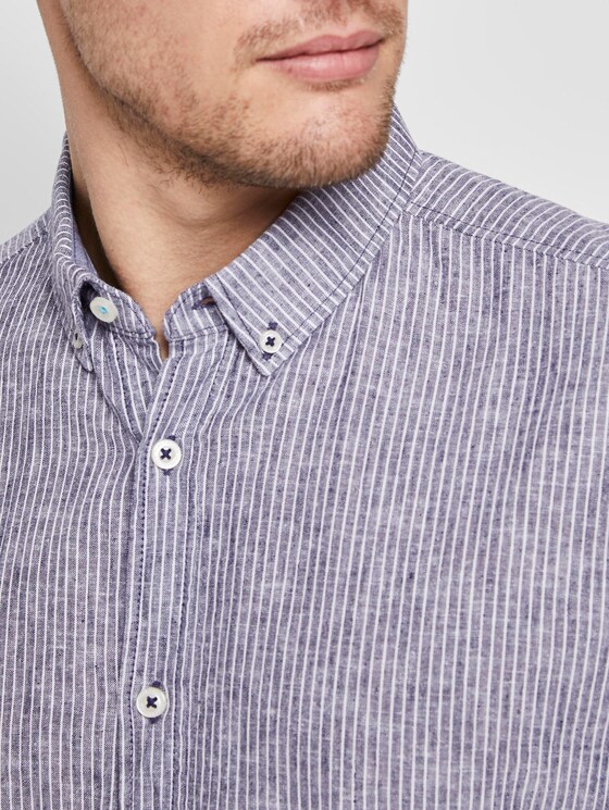 Hemd aus Leinengemisch - Männer - navy white stripe Hemd aus Leinengemisch - Männer - navy white stripe - 10 - TOM TAILOR