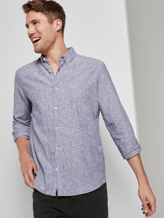 Hemd aus Leinengemisch - Männer - navy white stripe Hemd aus Leinengemisch - Männer - navy white stripe - 5 - TOM TAILOR
