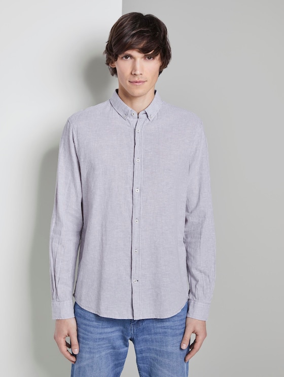 Shirt made of linen blend - Men - light grey white stripe Shirt made of linen blend - Men - light grey white stripe - 1 - TOM TAILOR