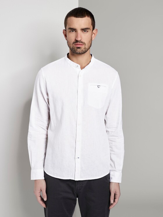 Hemd mit Mao-Kragen aus Leinengemisch - Männer - White Hemd mit Mao-Kragen aus Leinengemisch - Männer - White - 1 - TOM TAILOR
