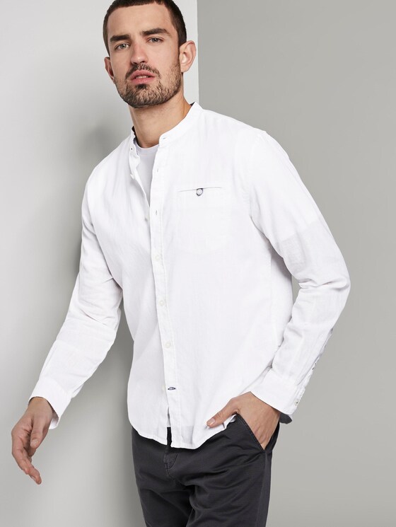 Hemd mit Mao-Kragen aus Leinengemisch - Männer - White Hemd mit Mao-Kragen aus Leinengemisch - Männer - White - 5 - TOM TAILOR