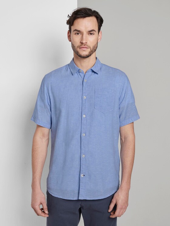 Kurzarmhemd aus Leinengemisch - Männer - Sky Blue Chambray Kurzarmhemd aus Leinengemisch - Männer - Sky Blue Chambray - 1 - TOM TAILOR