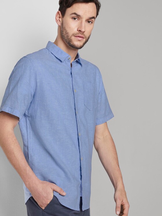Kurzarmhemd aus Leinengemisch - Männer - Sky Blue Chambray Kurzarmhemd aus Leinengemisch - Männer - Sky Blue Chambray - 5 - TOM TAILOR