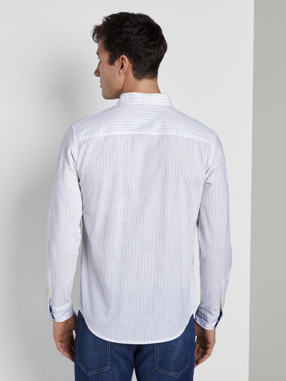 Checked shirt with a piped pocket - Men - white base green yellow stripe Checked shirt with a piped pocket - Men - white base green yellow stripe - 2 - TOM TAILOR