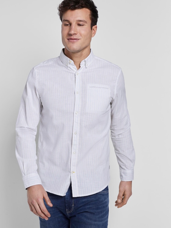 Checked shirt with a piped pocket - Men - white base green yellow stripe Checked shirt with a piped pocket - Men - white base green yellow stripe - 5 - TOM TAILOR