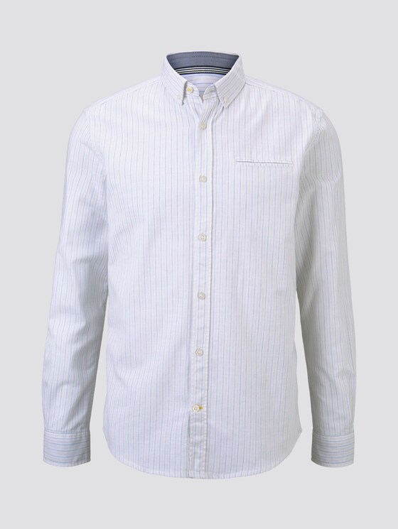 Checked shirt with a piped pocket - Men - white base green yellow stripe Checked shirt with a piped pocket - Men - white base green yellow stripe - 7 - TOM TAILOR