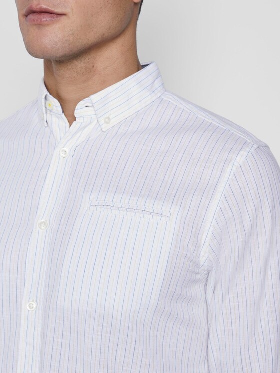 Checked shirt with a piped pocket - Men - white base green yellow stripe Checked shirt with a piped pocket - Men - white base green yellow stripe - 9 - TOM TAILOR