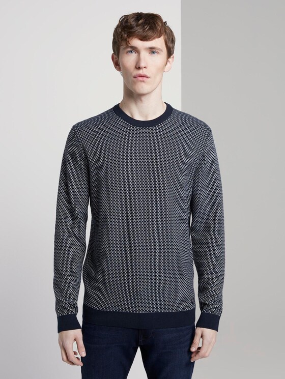 Structured knitted jumper - Men - navy mini structured stripe Structured knitted jumper - Men - navy mini structured stripe - 1 - TOM TAILOR Denim