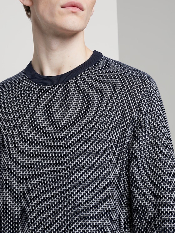 Structured knitted jumper - Men - navy mini structured stripe Structured knitted jumper - Men - navy mini structured stripe - 9 - TOM TAILOR Denim