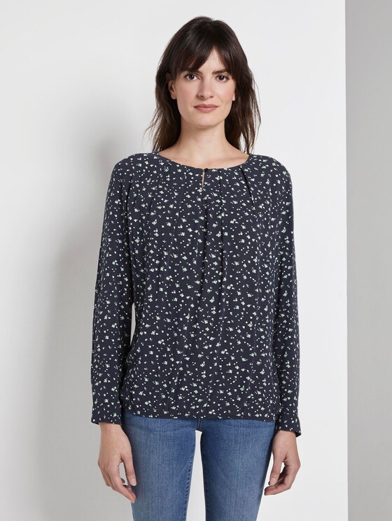 Printed blouse with an elastic waistband - Women - navy green flower design Printed blouse with an elastic waistband - Women - navy green flower design - 1 - TOM TAILOR