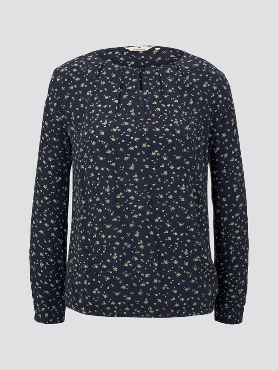Printed blouse with an elastic waistband - Women - navy green flower design Printed blouse with an elastic waistband - Women - navy green flower design - 7 - TOM TAILOR