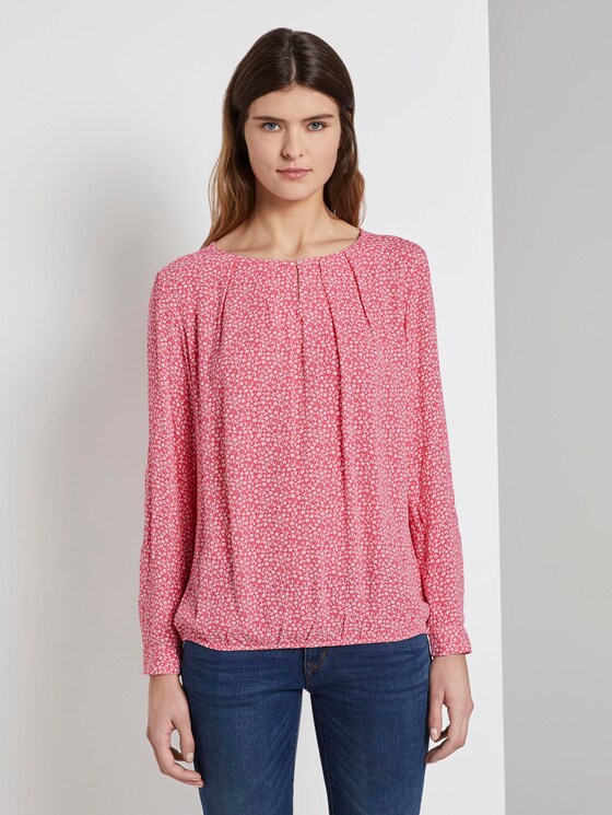Gemusterte Bluse mit elastischem Bund - Frauen - pink offwhite floral minimal Gemusterte Bluse mit elastischem Bund - Frauen - pink offwhite floral minimal - 1 - TOM TAILOR