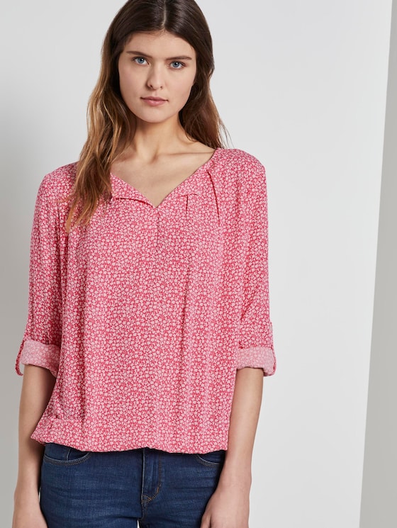 Gemusterte Bluse mit elastischem Bund - Frauen - pink offwhite floral minimal Gemusterte Bluse mit elastischem Bund - Frauen - pink offwhite floral minimal - 5 - TOM TAILOR