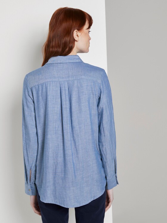 Double-sided cotton shirt-blouse - Women - Kentucky Blue Melange Double-sided cotton shirt-blouse - Women - Kentucky Blue Melange - 2 - TOM TAILOR
