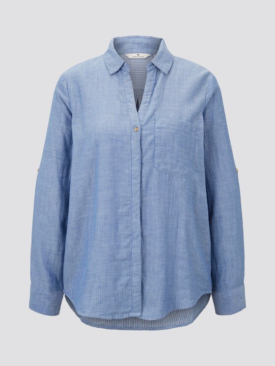 Double-sided cotton shirt-blouse - Women - Kentucky Blue Melange Double-sided cotton shirt-blouse - Women - Kentucky Blue Melange - 7 - TOM TAILOR