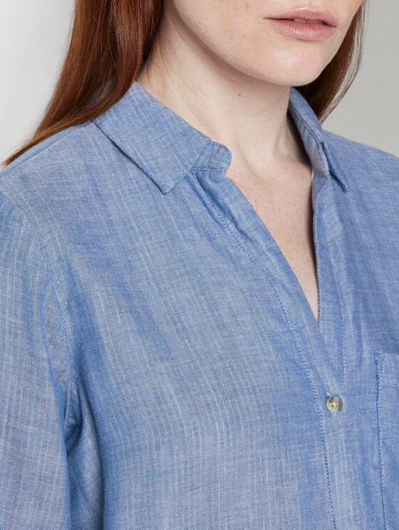 Double-sided cotton shirt-blouse - Women - Kentucky Blue Melange Double-sided cotton shirt-blouse - Women - Kentucky Blue Melange - 9 - TOM TAILOR