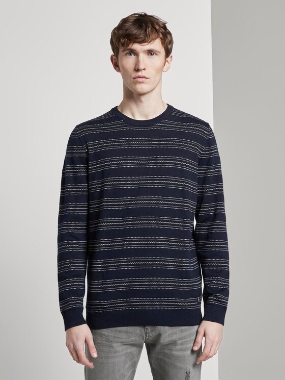 Gestreifter Strickpullover - Männer - navy mini jacquard stripe Gestreifter Strickpullover - Männer - navy mini jacquard stripe - 1 - TOM TAILOR Denim