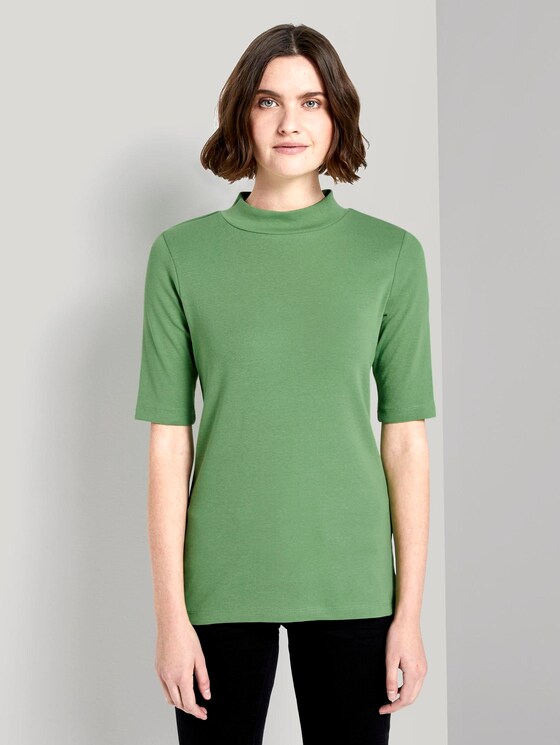Gestreiftes T-Shirt mit Rollkragen - Frauen - sundried turf green Gestreiftes T-Shirt mit Rollkragen - Frauen - sundried turf green - 1 - TOM TAILOR