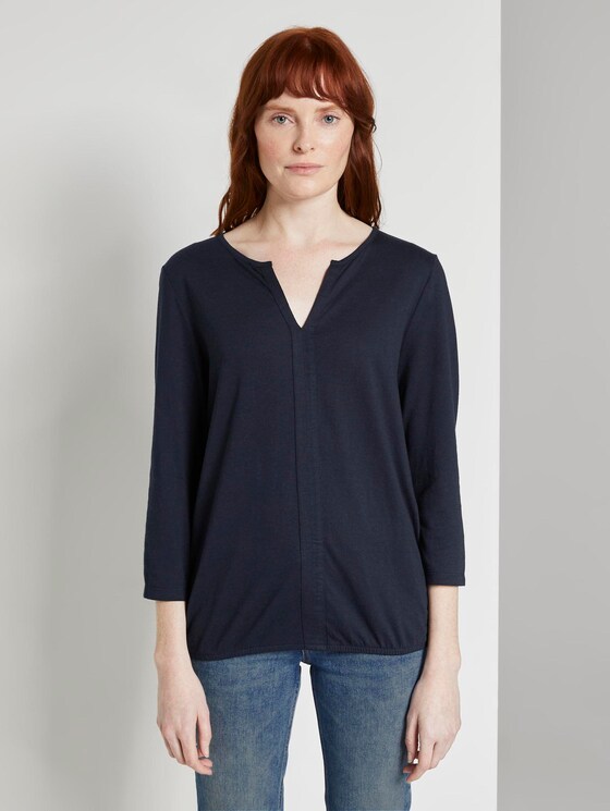 Gemustertes Shirt mit elastischem Bund - Frauen - Sky Captain Blue Gemustertes Shirt mit elastischem Bund - Frauen - Sky Captain Blue - 1 - TOM TAILOR