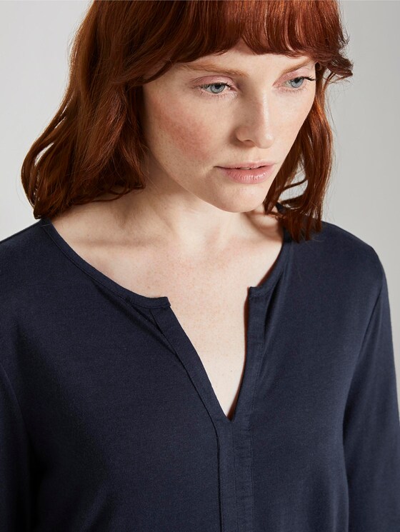 Gemustertes Shirt mit elastischem Bund - Frauen - Sky Captain Blue Gemustertes Shirt mit elastischem Bund - Frauen - Sky Captain Blue - 9 - TOM TAILOR