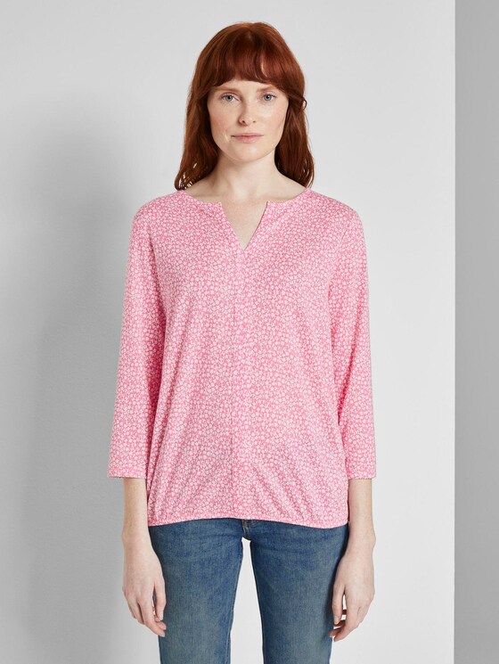 Gemustertes Shirt mit elastischem Bund - Frauen - pink offwhite floral minimal Gemustertes Shirt mit elastischem Bund - Frauen - pink offwhite floral minimal - 1 - TOM TAILOR
